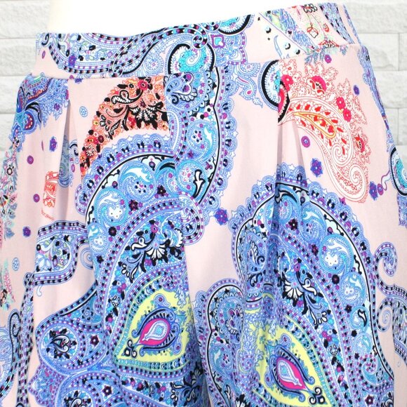 EXPRESS Joggers Pants Paisley Jersey Pleated Loungewear Floral Boho Blue Small - Picture 3 of 15